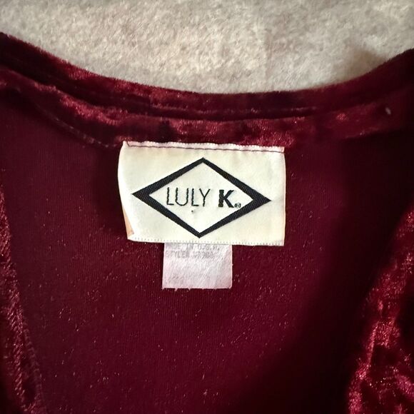 Vtg 90s Luly K Burgundy Velour Button Front Dress Women’s 6 Whimsigoth Holiday - Picture 3 of 9
